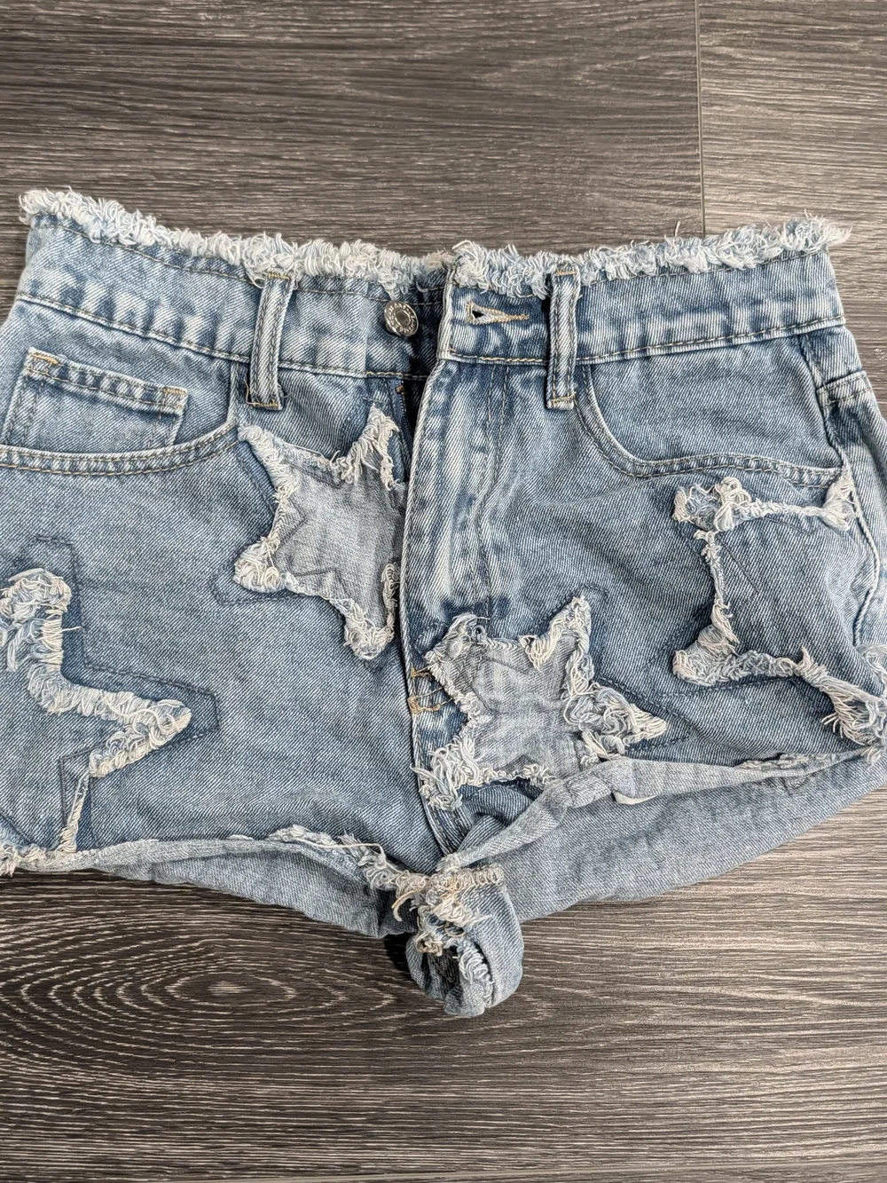 Light Blue Star Appliqué Denim Shorts